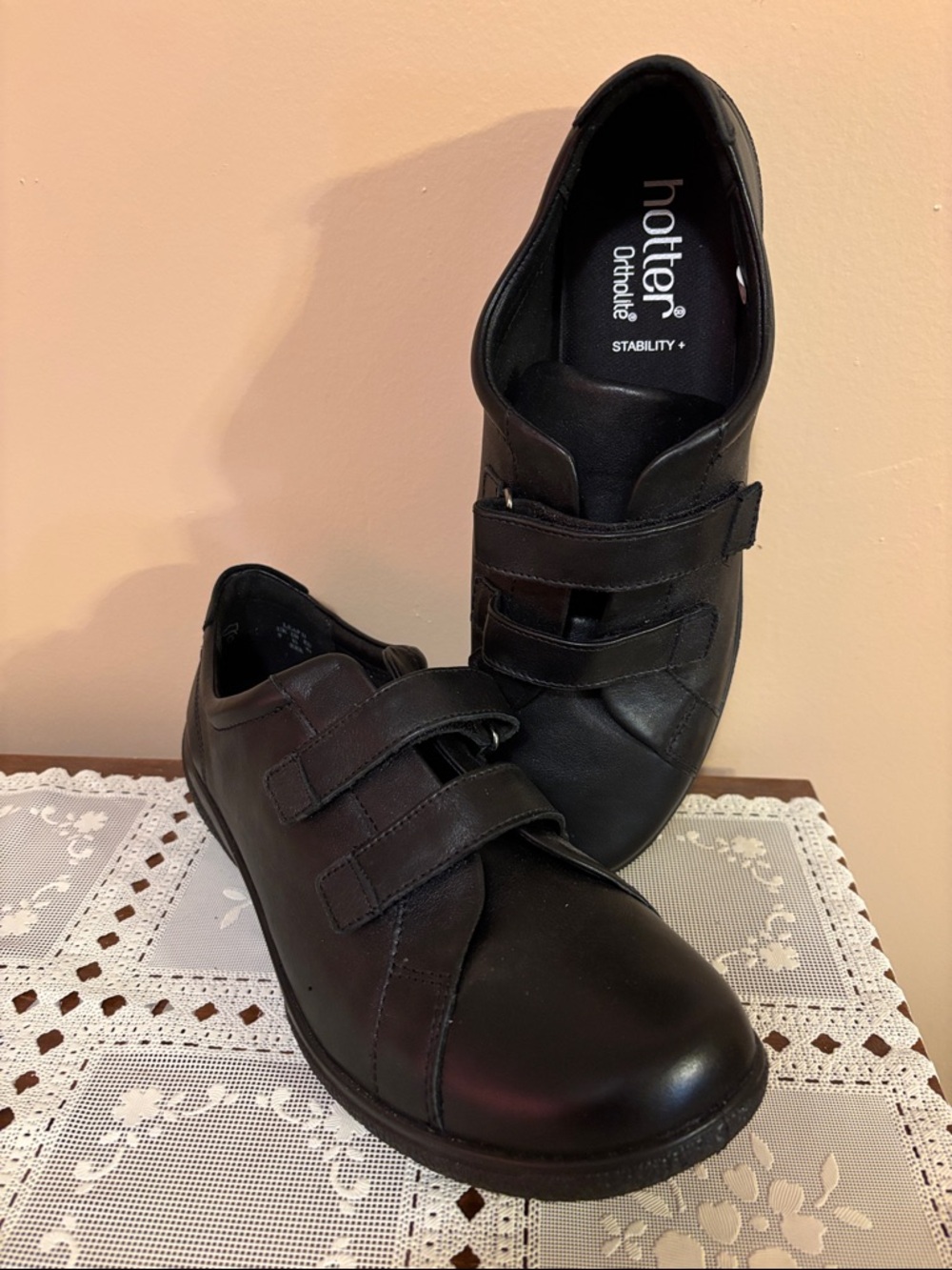 hotter Black Leather Dual-Strap Comfort Shoes
